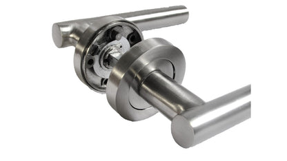 Poignées de porte à levier droit en T sur rosace - Satin 125 mm