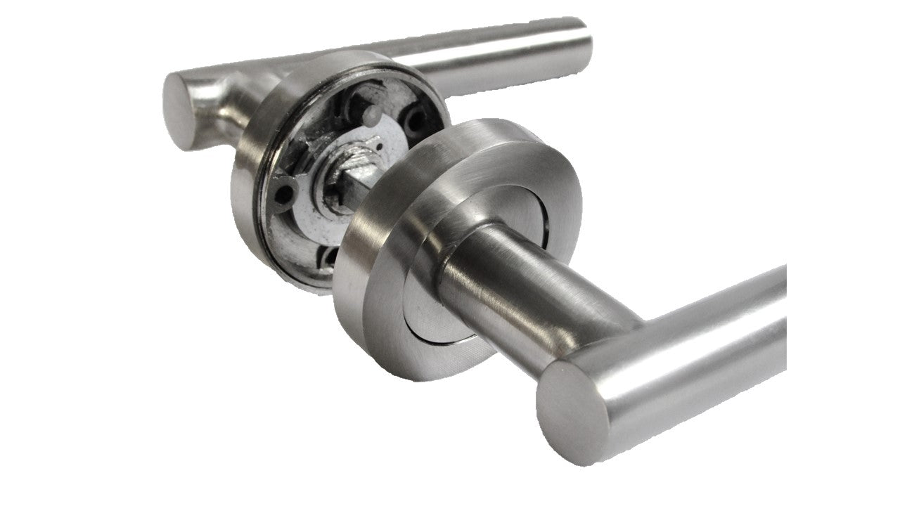 Poignées de porte à levier droit en T sur rosace - PACK - Satin 125 mm