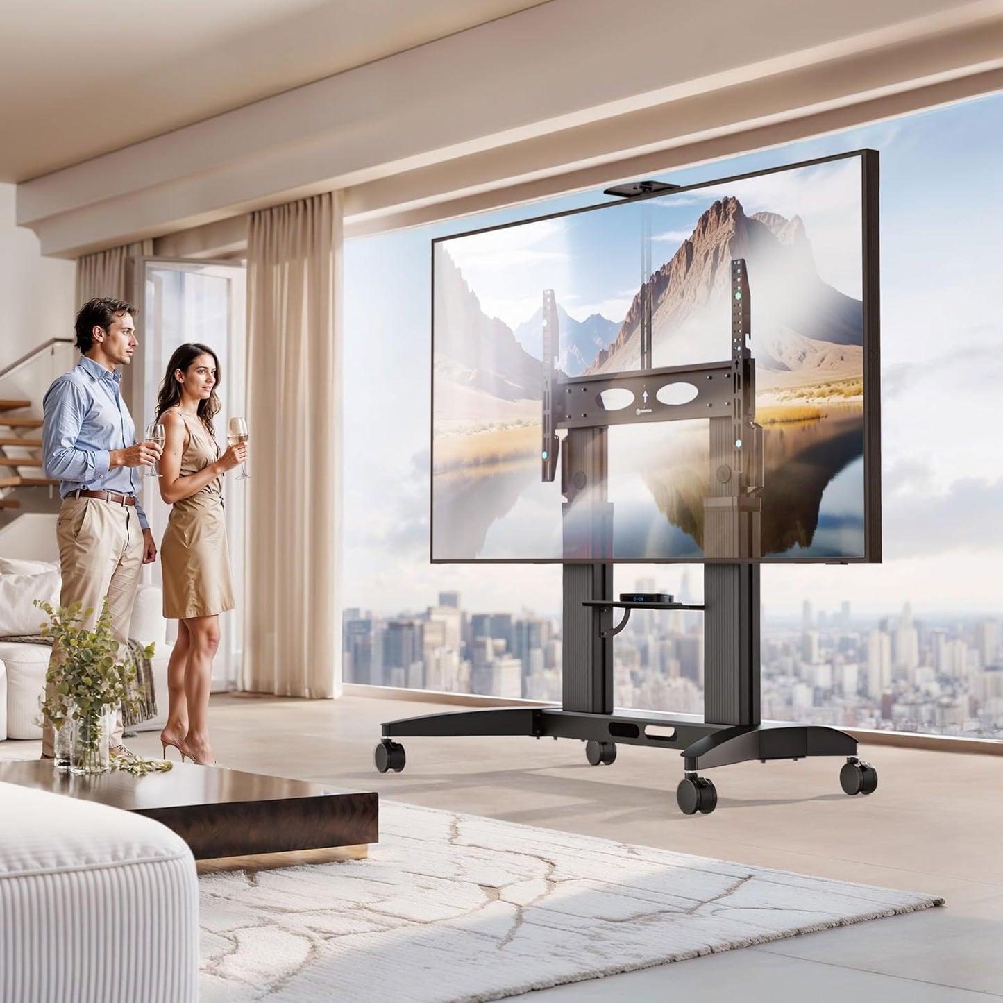 ONKRON support TV roulettes TS2821-B, écran 70–110", 130kg, étagère, VESA