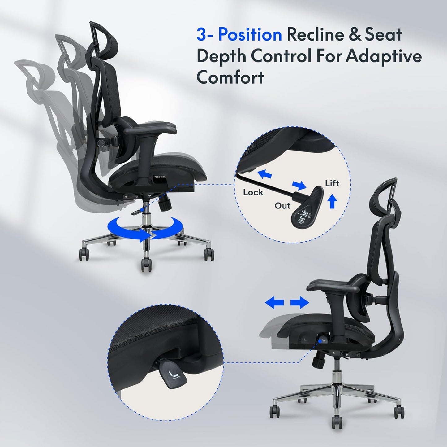 FLEXISPOT ErgoX Max chaise bureau ergonomique, lombaire, appui 3D, noir