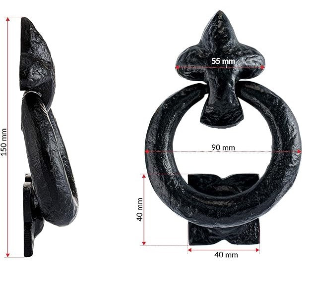 Heurtoir de porte en fonte noire de 95 mm, style ancien, traditionnel, pour porte de maison 