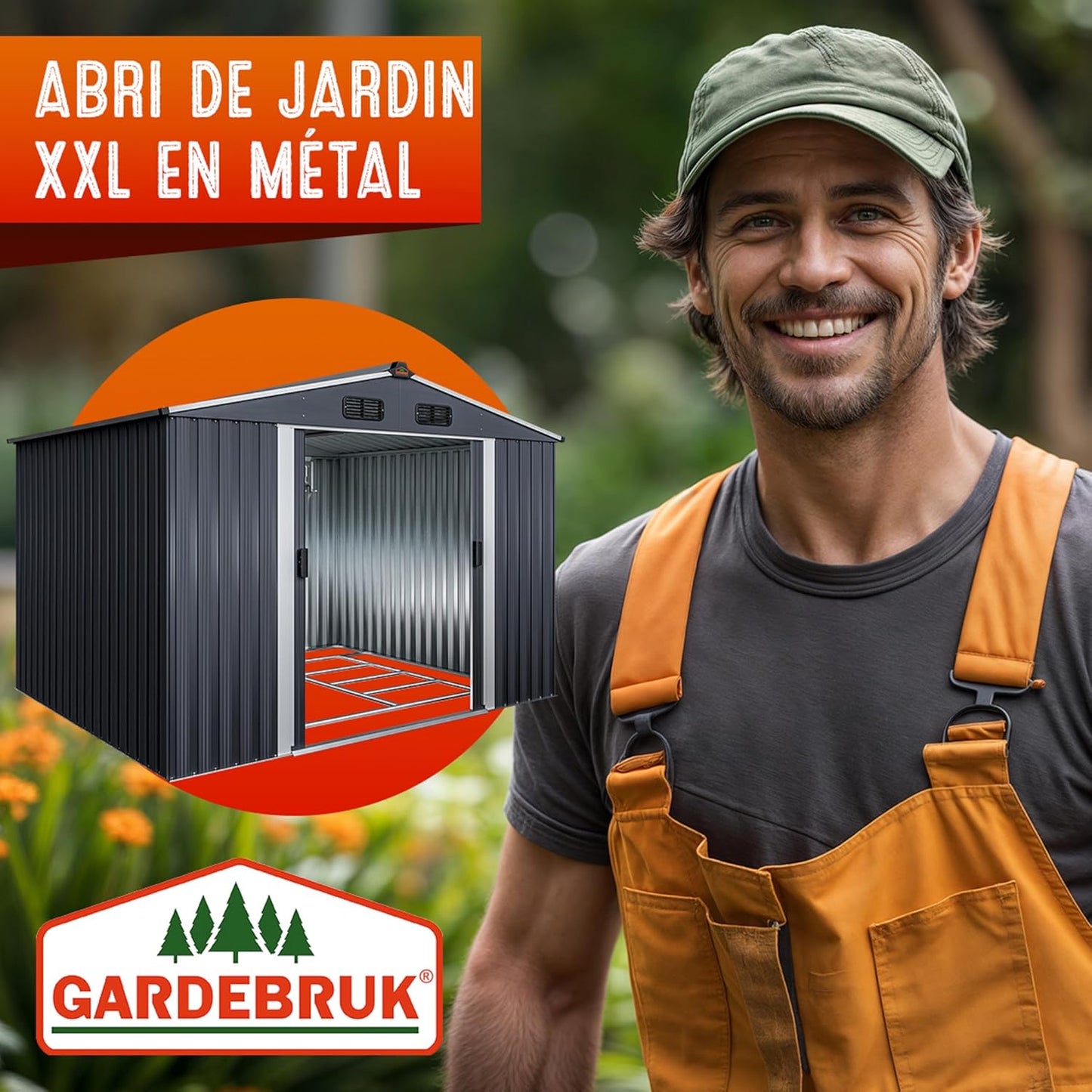 GARDEBRUK abri jardin métal XXL 5m², porte coulissante, fondation incluse