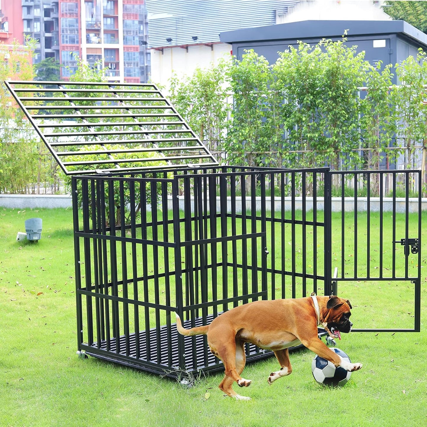 BingoPaw cage chien XXL 117x96x84cm métal avec roulettes, 3 portes, plateau amovible