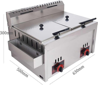 Friteuse à gaz commerciale 2x20L inox, température réglable pour maison/pro