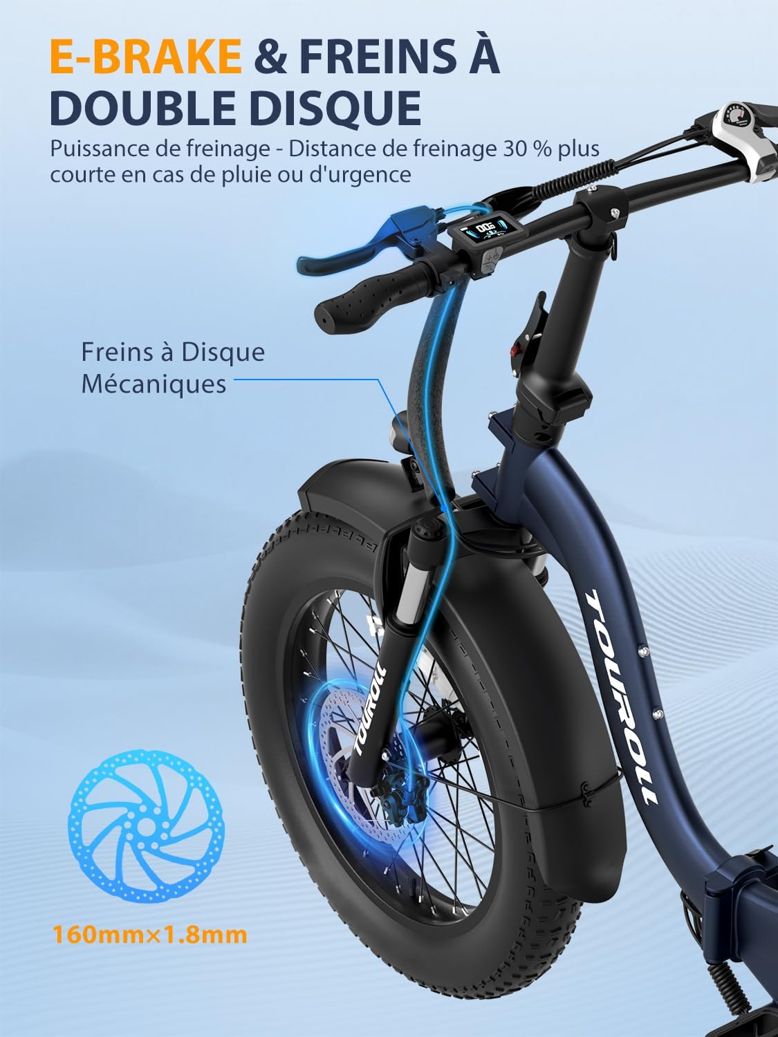 Touroll S2 vélo électrique pliable fat bike 20", 48V 15Ah, 150km, 7 vitesses