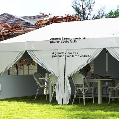 Outsunny tonnelle pliante 3x6m blanche, 6 parois, camping/festival