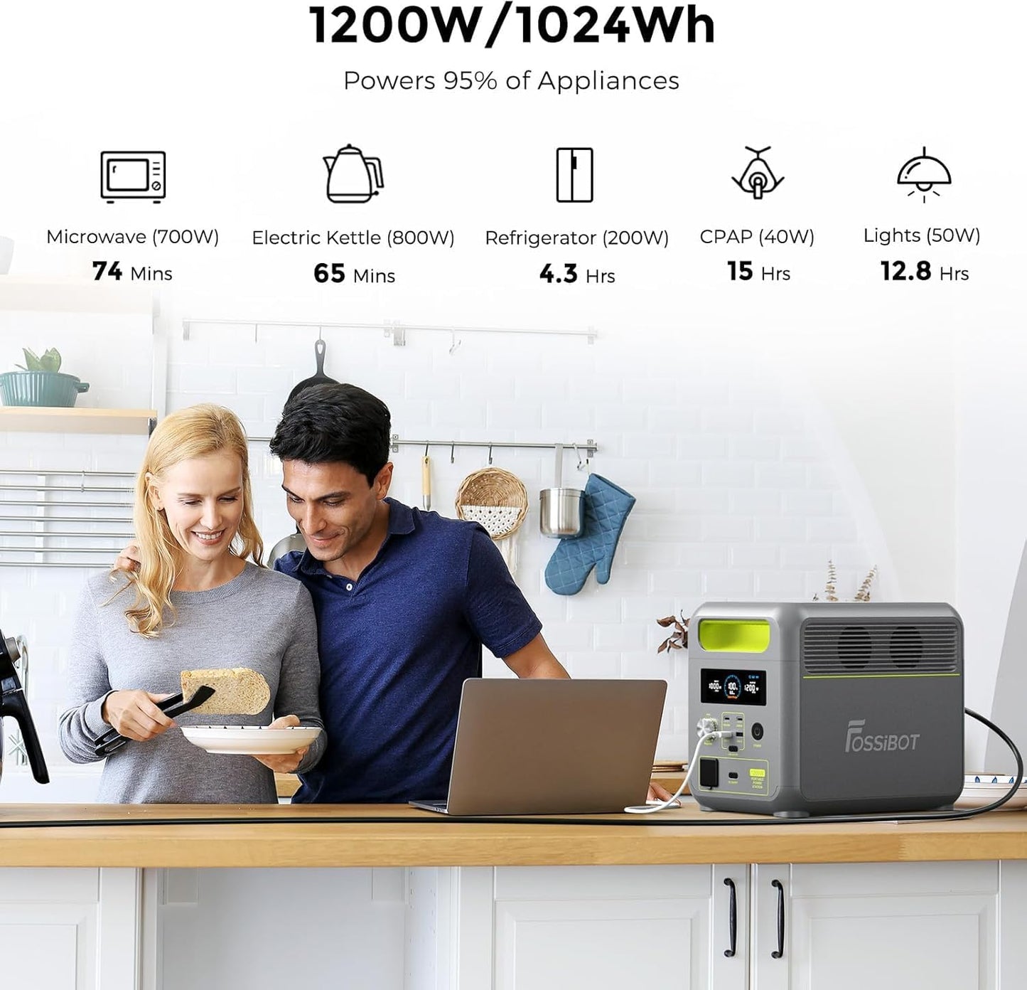 FOSSiBOT F1200 générateur solaire + panneau 200W, 1024Wh, portable 2400W pic