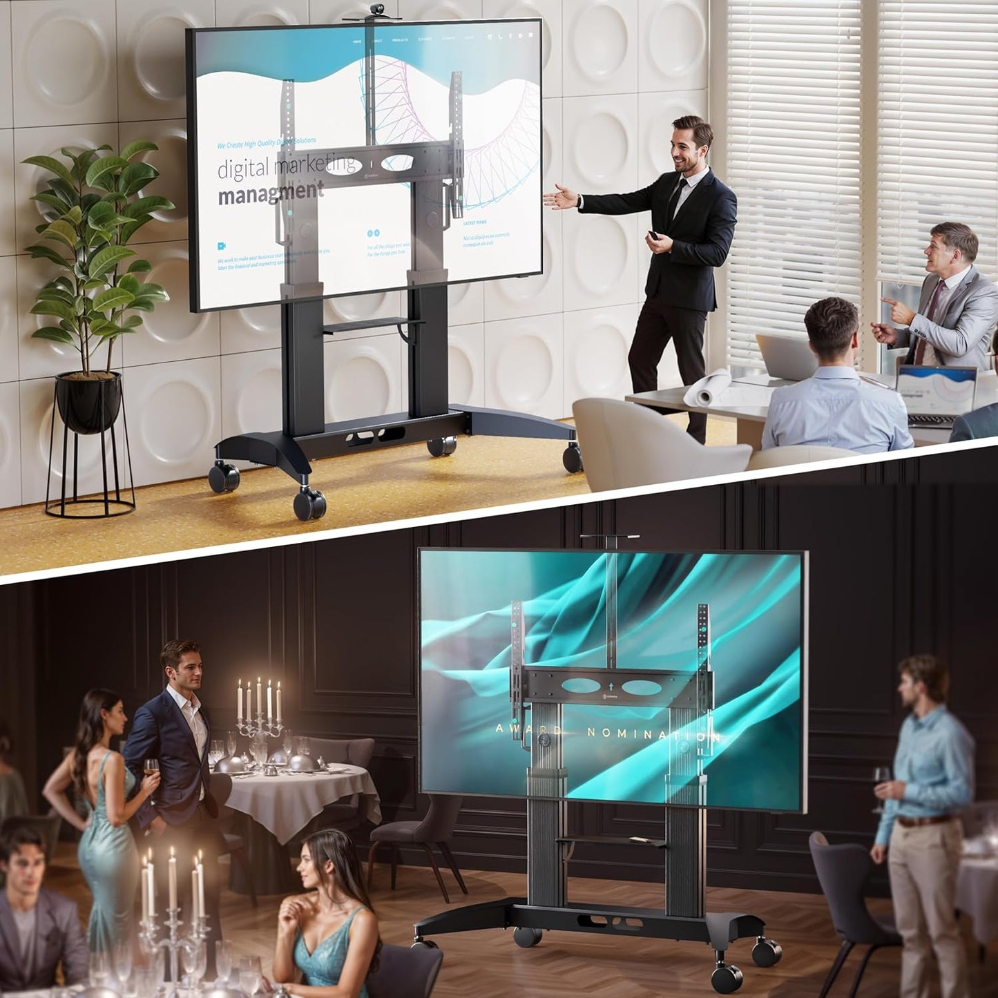ONKRON support TV roulettes TS2821-B, écran 70–110", 130kg, étagère, VESA