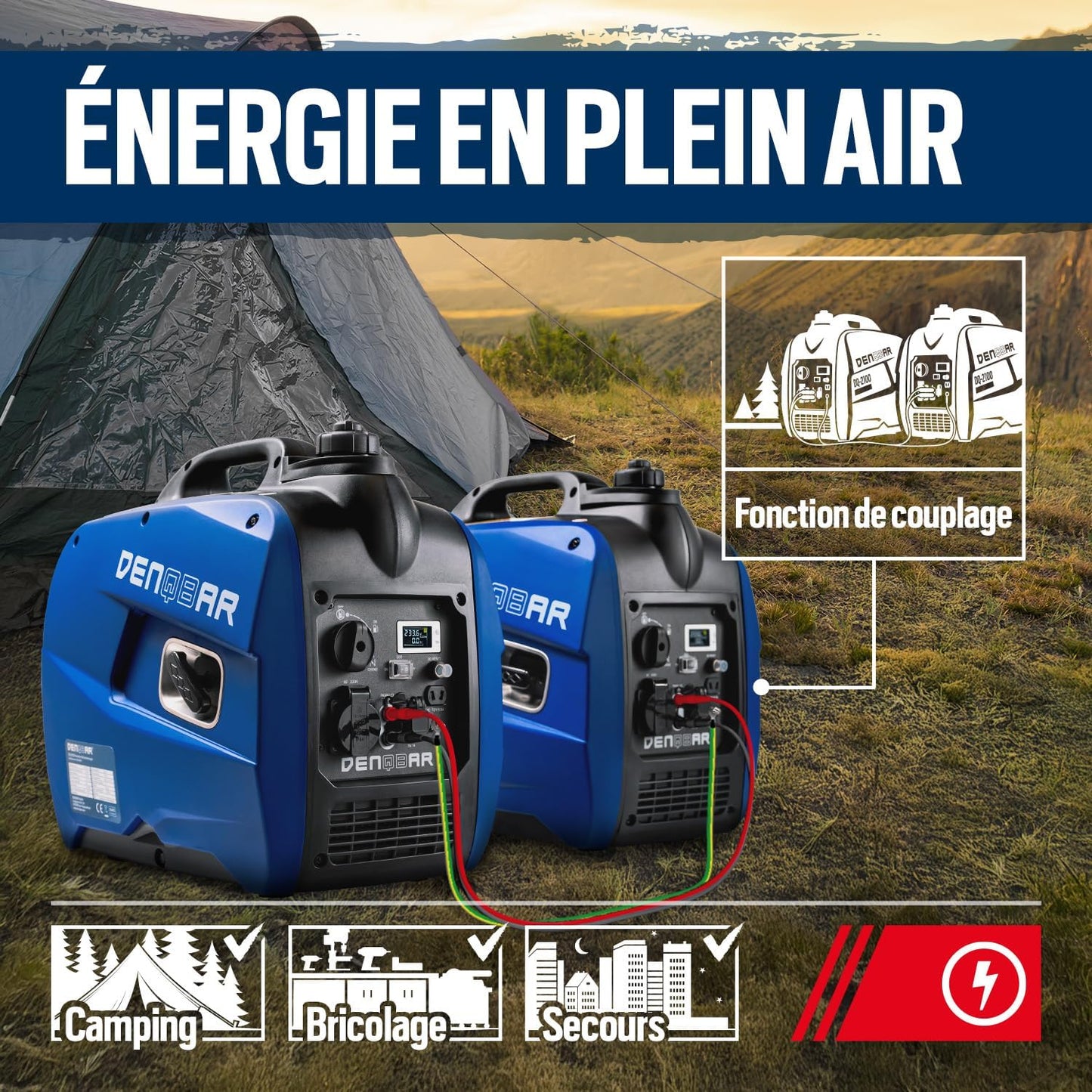 DENQBAR groupe électrogène inverter 2100W, silencieux, camping, secours