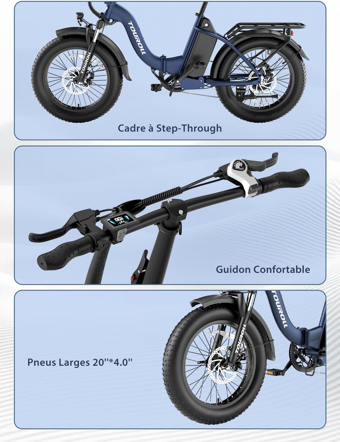 Touroll S2 vélo électrique pliable fat bike 20", 48V 15Ah, 150km, 7 vitesses