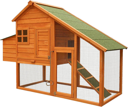 Wiltec poulailler bois sapin 172x66x120cm avec nichoir, grillage, bac galvanisé