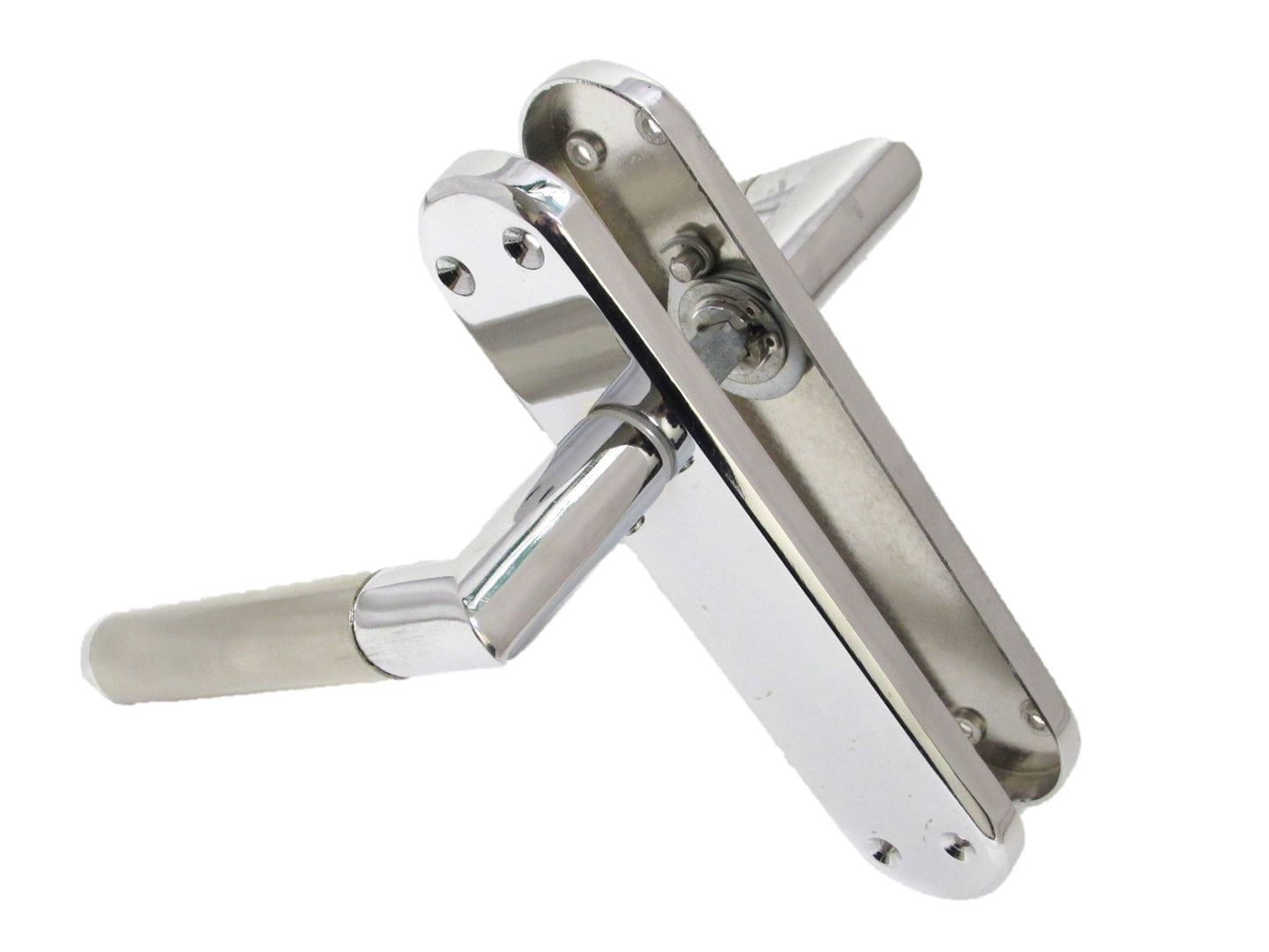 Poignées de porte à onglet, levier droit, pack Duo - Chrome satiné 180 mm