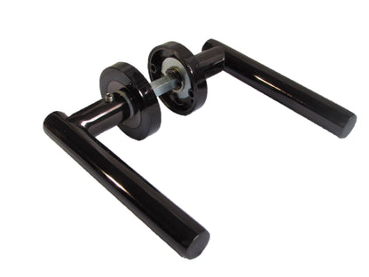 Poignées de porte à levier droit en T sur rosace - Pack nickel noir 125 mm