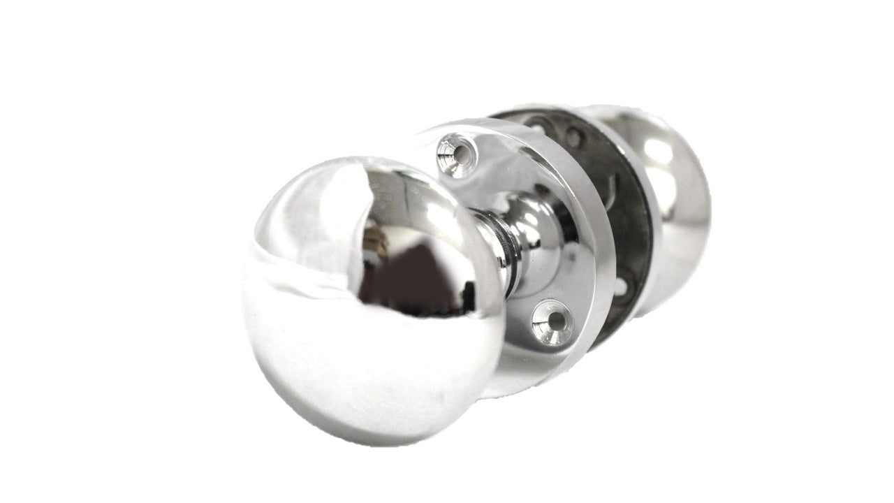 Boutons de porte ronds victoriens à mortaise à ressort - Chrome poli 56 mm
