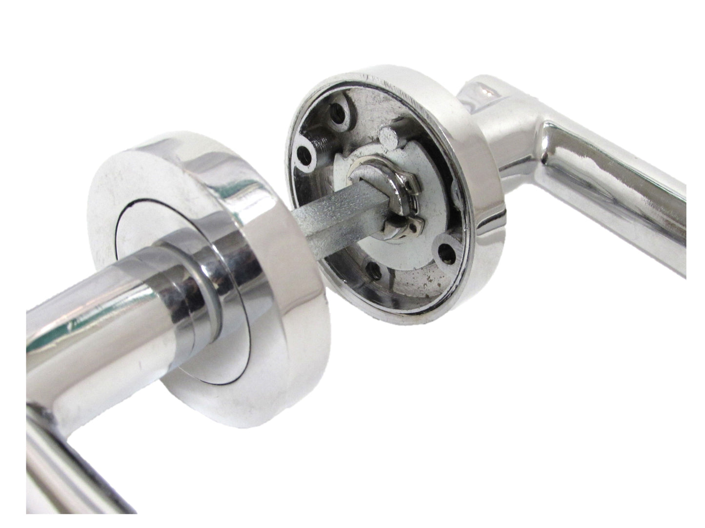 Poignées de porte Cossima en T, levier droit, bouton et serrure pour salle de bain – Chrome 125 mm