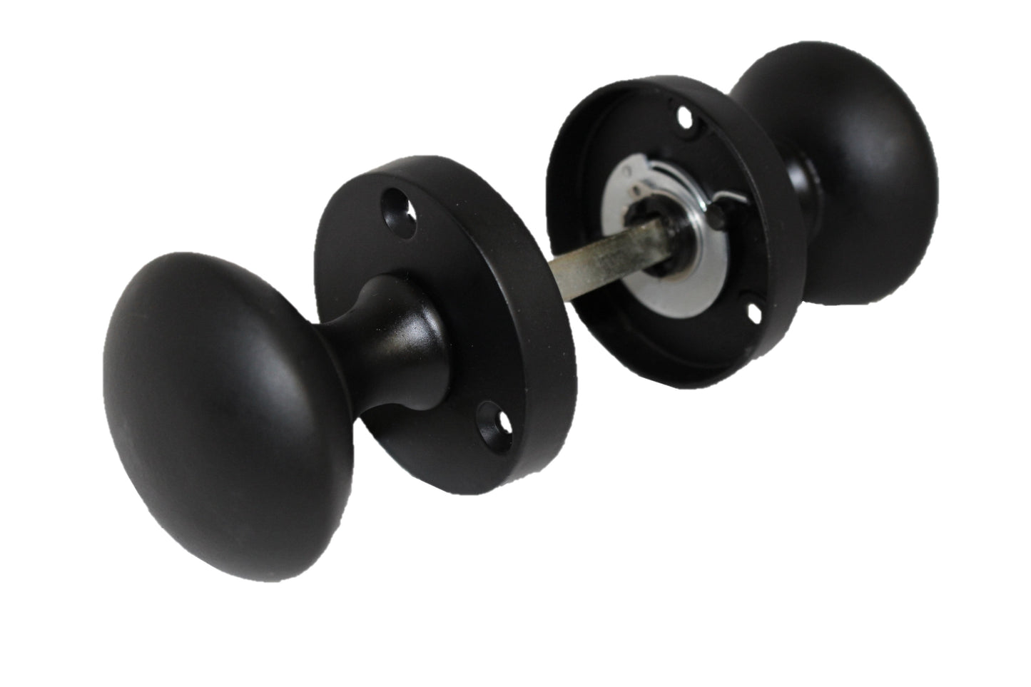Boutons de porte ronds victoriens à mortaise à ressort - Noir mat - Lot de 56 mm