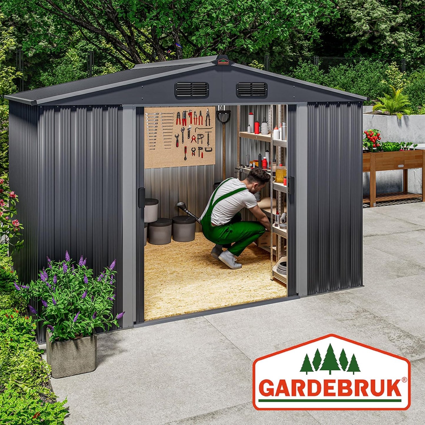GARDEBRUK abri jardin métal XXL 5m², porte coulissante, fondation incluse