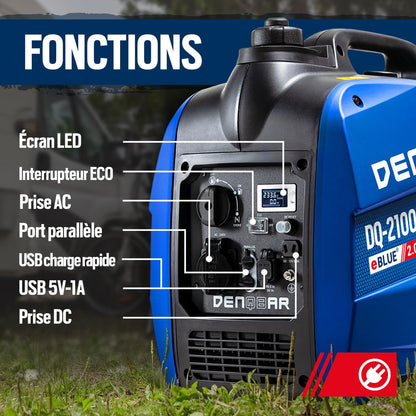 DENQBAR groupe électrogène inverter 2100W, silencieux, camping, secours