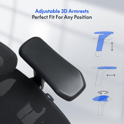 FLEXISPOT ErgoX Max chaise bureau ergonomique, lombaire, appui 3D, noir