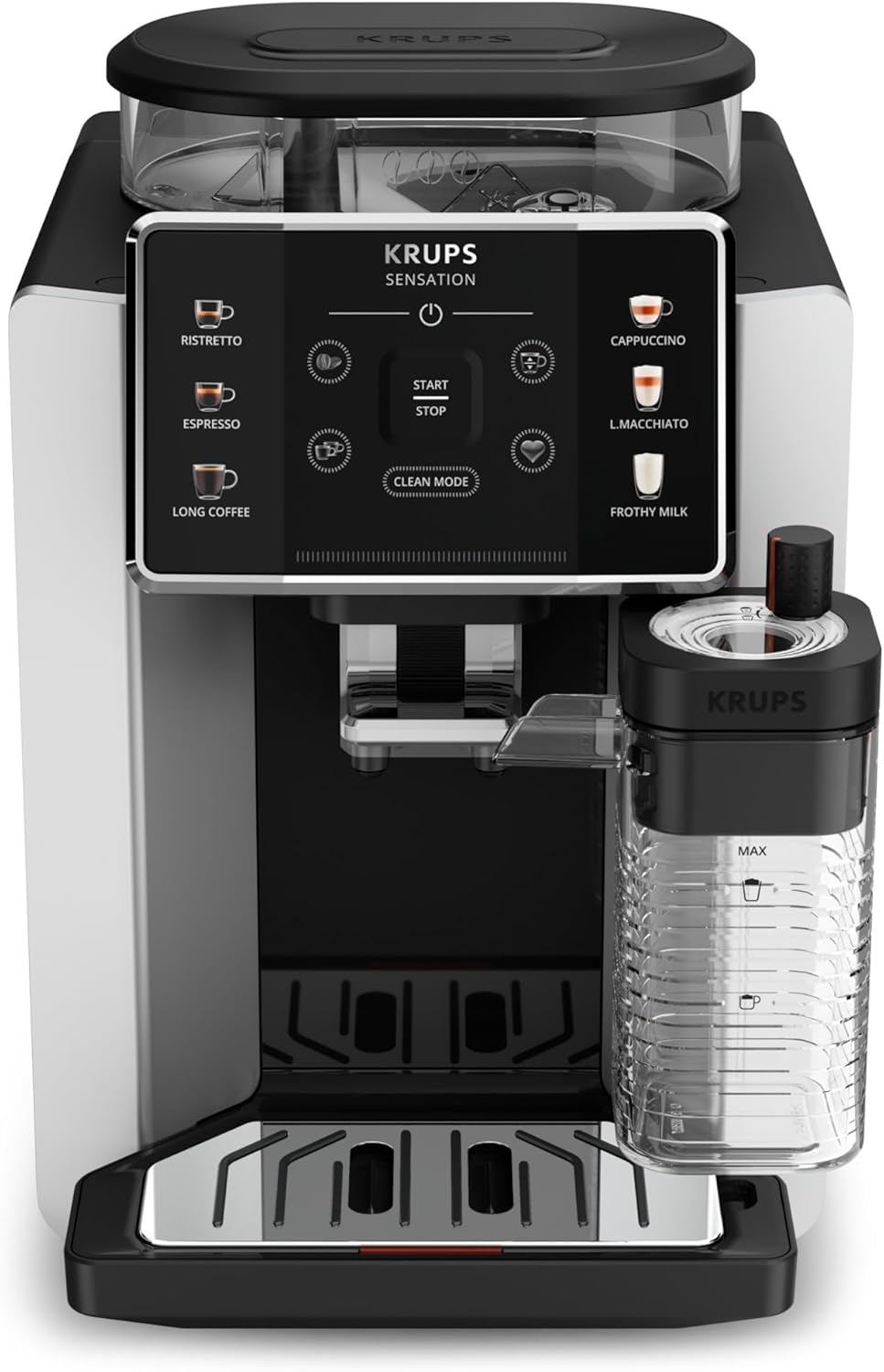 Krups Sensation Lait expresso grains, 6 boissons, carafe lait, EA912E10