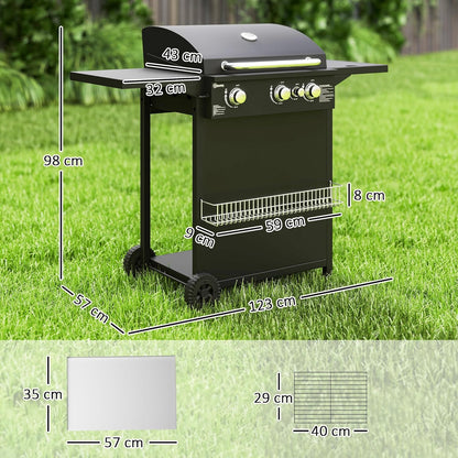 Outsunny barbecue gaz 3+1 brûleurs 9,5kW, jardin, chromé, roues, camping, noir