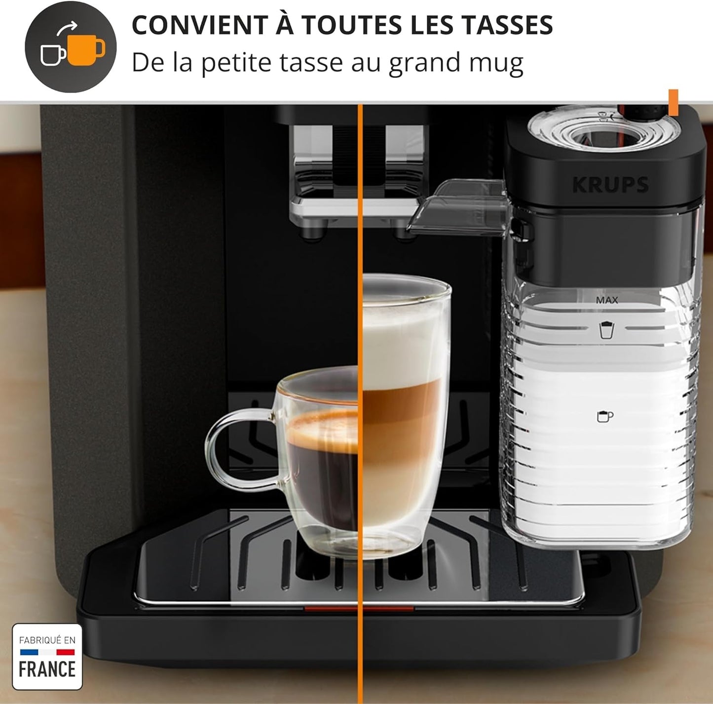 Krups Sensation Lait expresso grains, 6 boissons, carafe lait, EA912E10