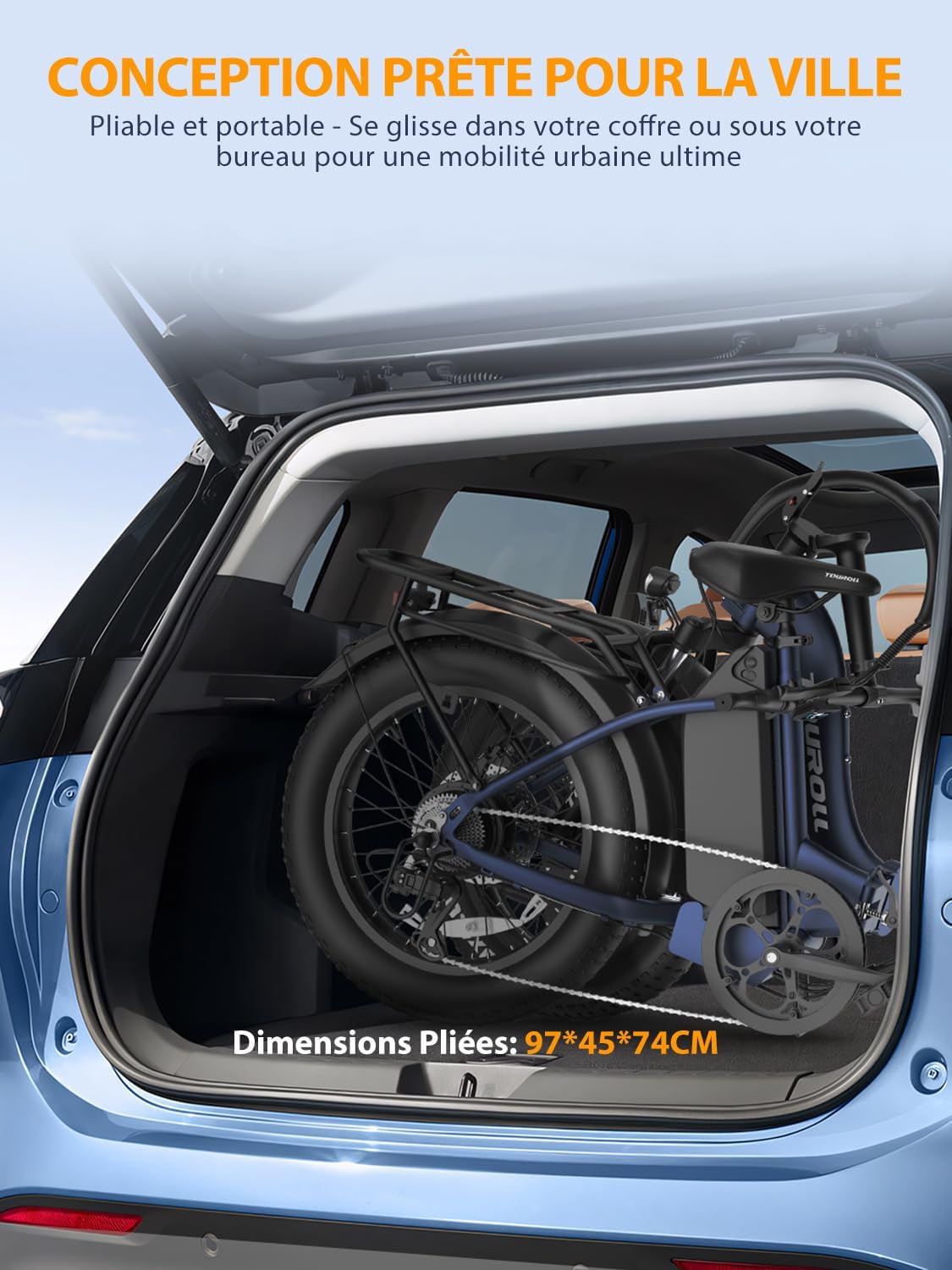 Touroll S2 vélo électrique pliable fat bike 20", 48V 15Ah, 150km, 7 vitesses