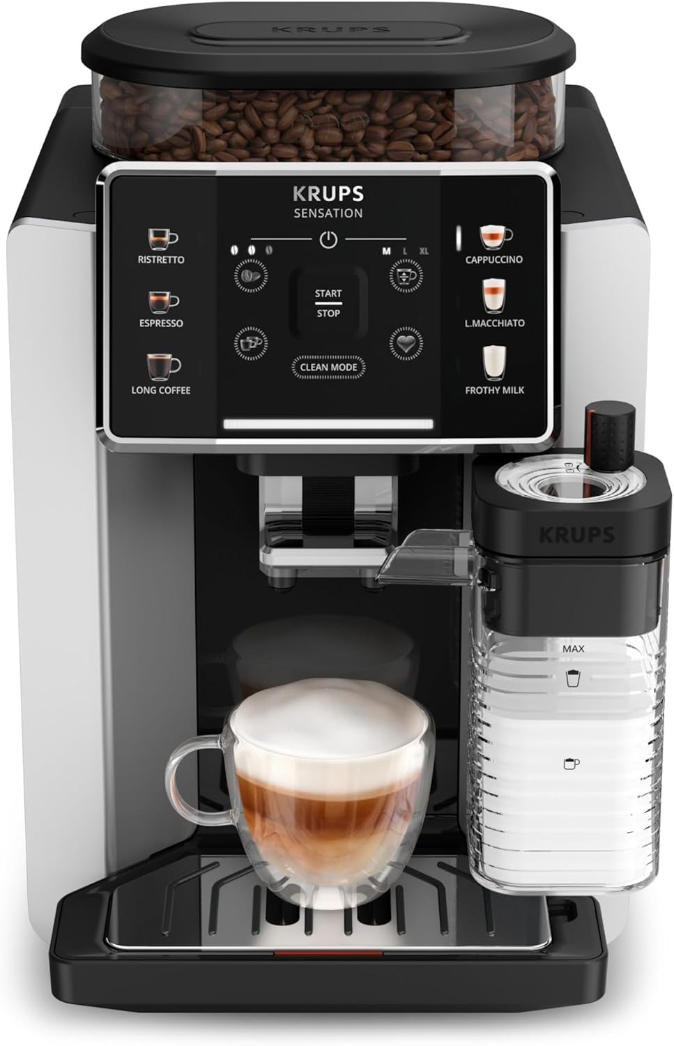 Krups Sensation Lait expresso grains, 6 boissons, carafe lait, EA912E10