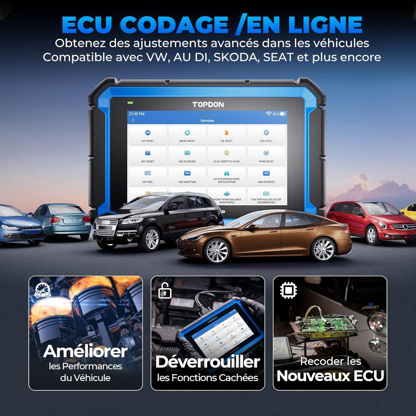 TOPDON ArtiDiag Pro valise diagnostic auto, 100 marques, 35+ services, codage ECU