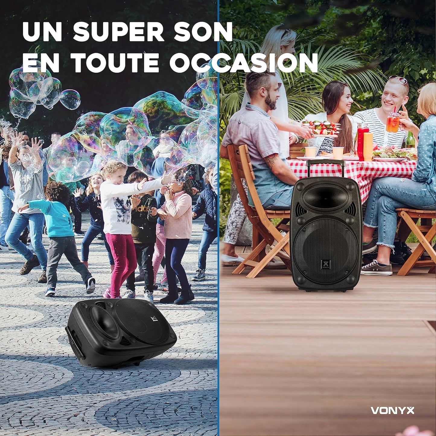 Vonyx Verve46 enceinte Bluetooth 1000W, 2 micros, roues, poignées, karaoké