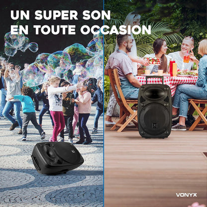 Vonyx Verve46 enceinte Bluetooth 1000W, 2 micros, roues, poignées, karaoké