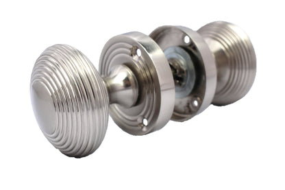 Boutons de porte ronds cannelés à mortaise - Satin 56 mm