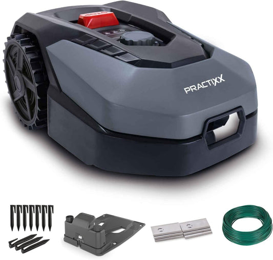 Practixx robot tondeuse PX-RRM-600Wi, WiFi/BT, 600m², pluie, pente 35%, base incluse
