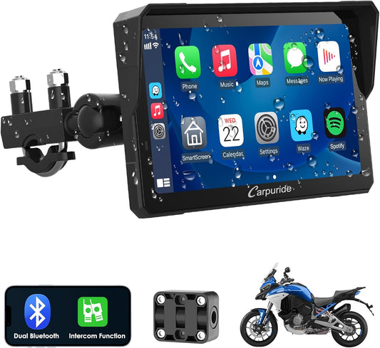 Carpuride W702 Pro écran moto étanche 7", CarPlay/Android Auto, Bluetooth