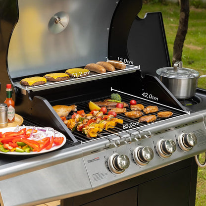 Royal Gourmet barbecue gaz 4+1 brûleurs inox, 14.5kW, jardin, roues et portes