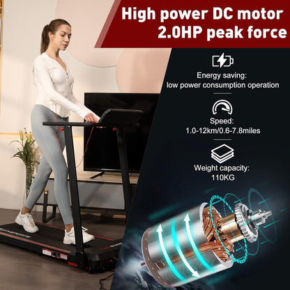 CITYSPORTS tapis course pliable 12km/h, LED, app, support tablette, noir/rouge