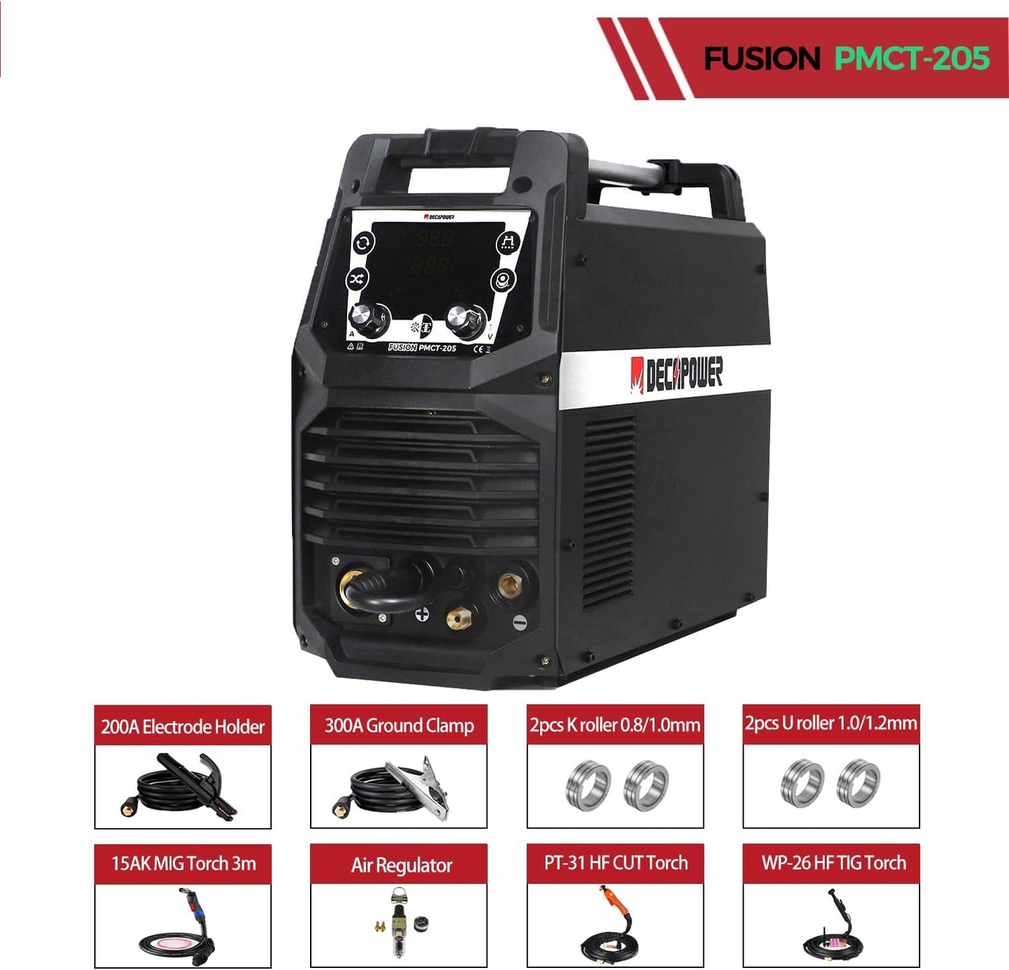 Decappower soudeuse 200A MIG MAG TIG MMA CUT 6-en-1, gaz/sans gaz, PMCT 205 PACK 3
