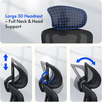 FLEXISPOT ErgoX Max chaise bureau ergonomique, lombaire, appui 3D, noir