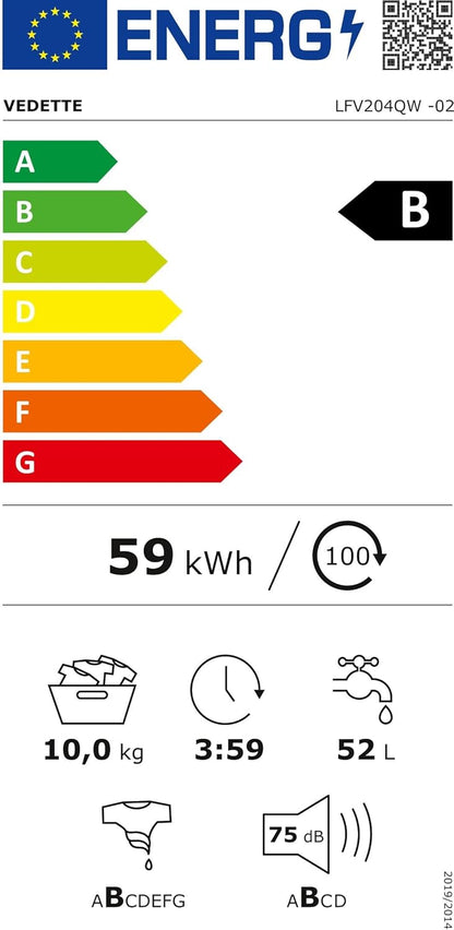 Vedette LFV204QW lave-linge frontal 10kg, 1400tr/min, blanc