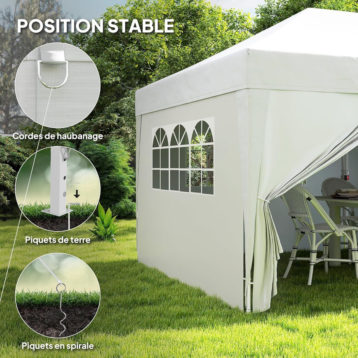 Outsunny tonnelle pliante 3x6m blanche, 6 parois, camping/festival