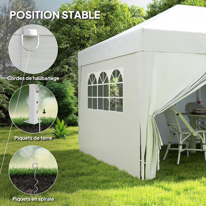 Outsunny tonnelle pliante 3x6m blanche, 6 parois, camping/festival