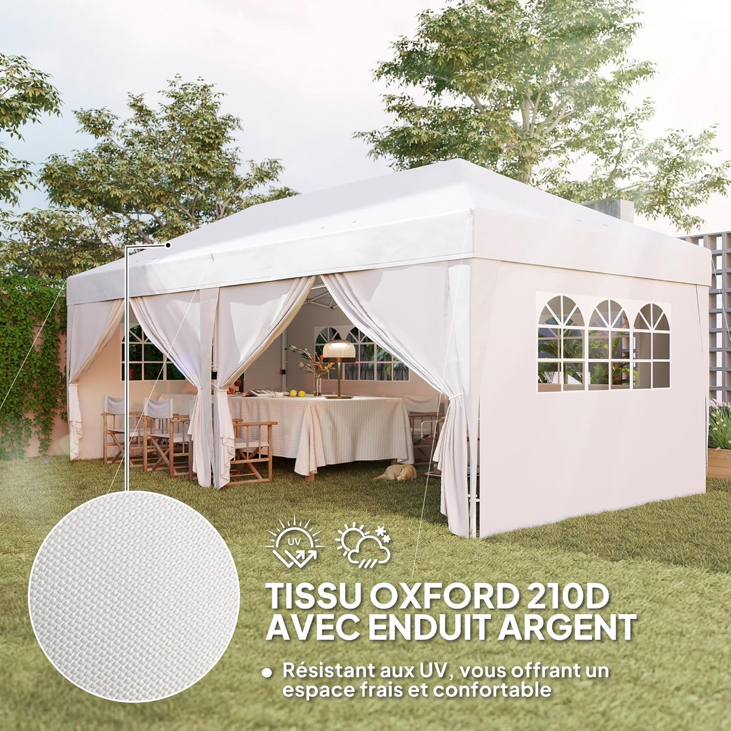Outsunny tonnelle pliante 3x6m blanche, 6 parois, camping/festival