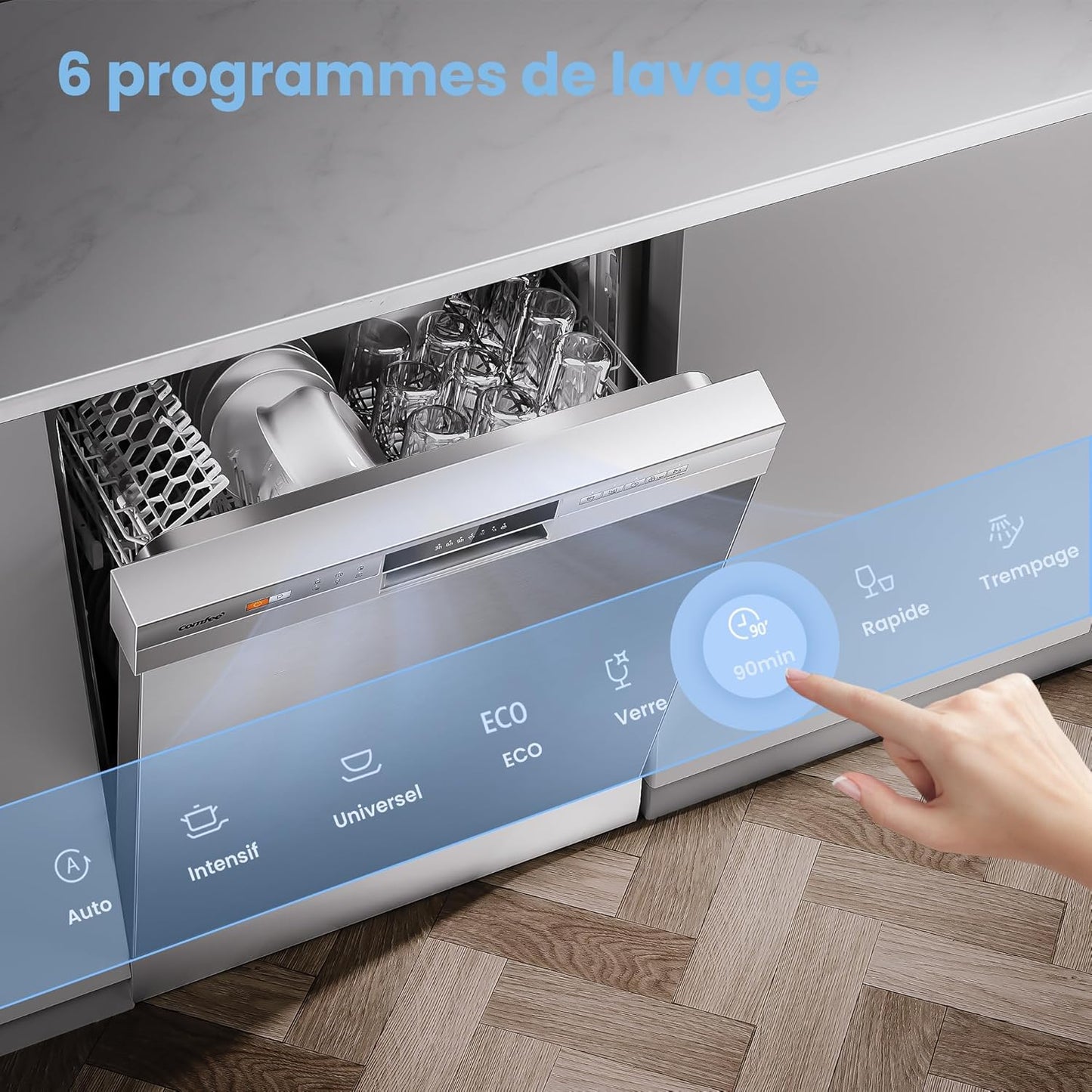 COMFEE' Lave-vaisselle 60cm 12 couverts, demi-charge, départ différé, inox