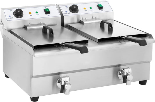 Royal Catering friteuse électrique 2x3200W, 2x12L huile, pro, inox, robinets