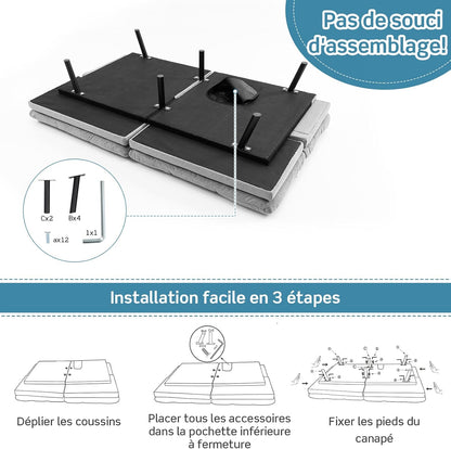 RELAX4LIFE canapé-lit convertible 5-en-1, accoudoirs/dossier réglables, métal