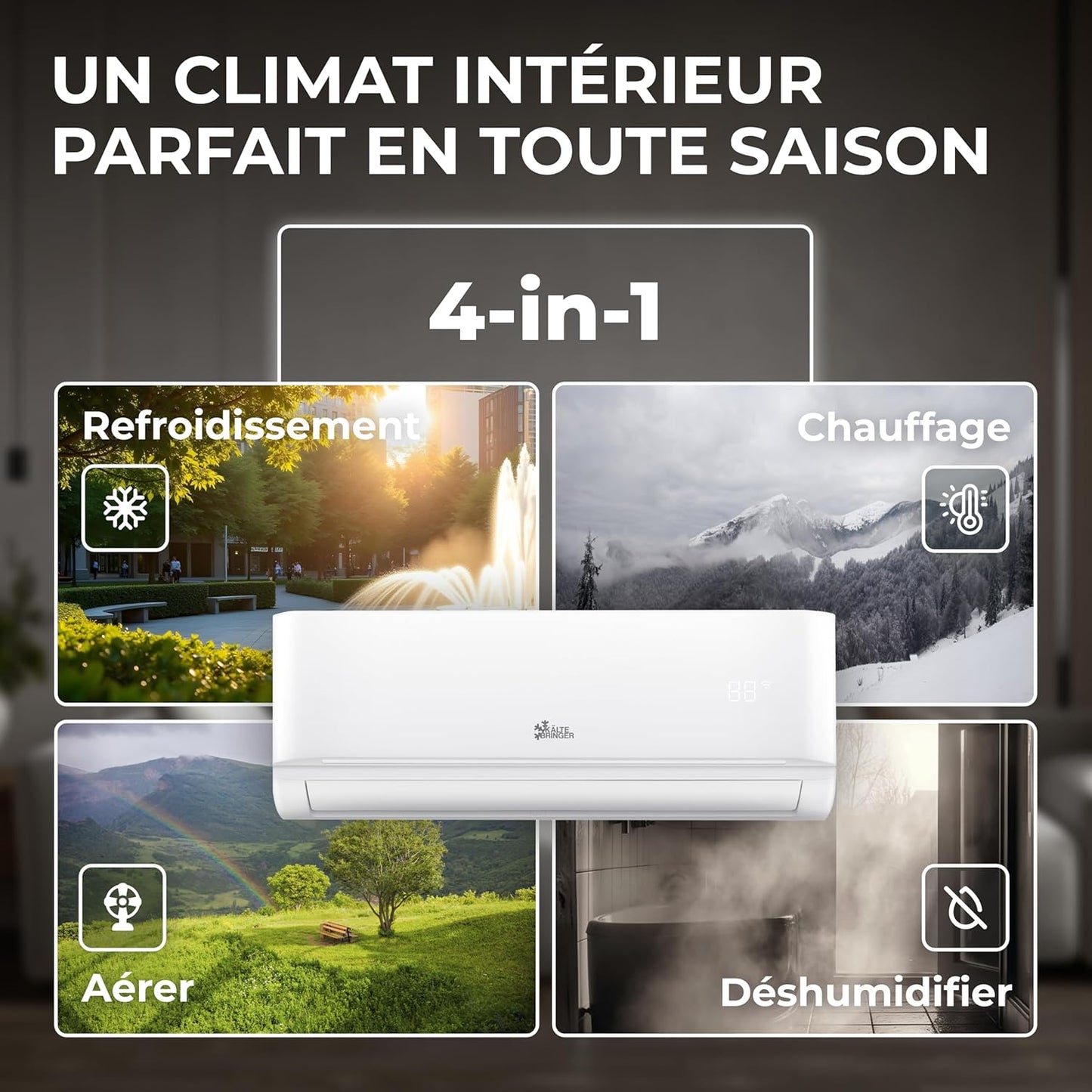 Kältebringer climatiseur split 12000BTU, 3.5kW, chauffage, app/WiFi, mural