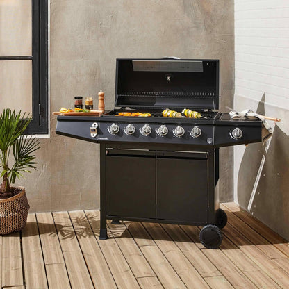 Alice's Garden barbecue gaz Treville, 7 brûleurs + latéral, noir + thermomètre