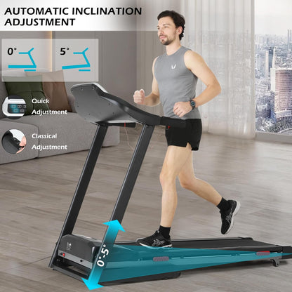 ISE tapis de course pliable 735W, LCD, 16km/h, Bluetooth, marche/course