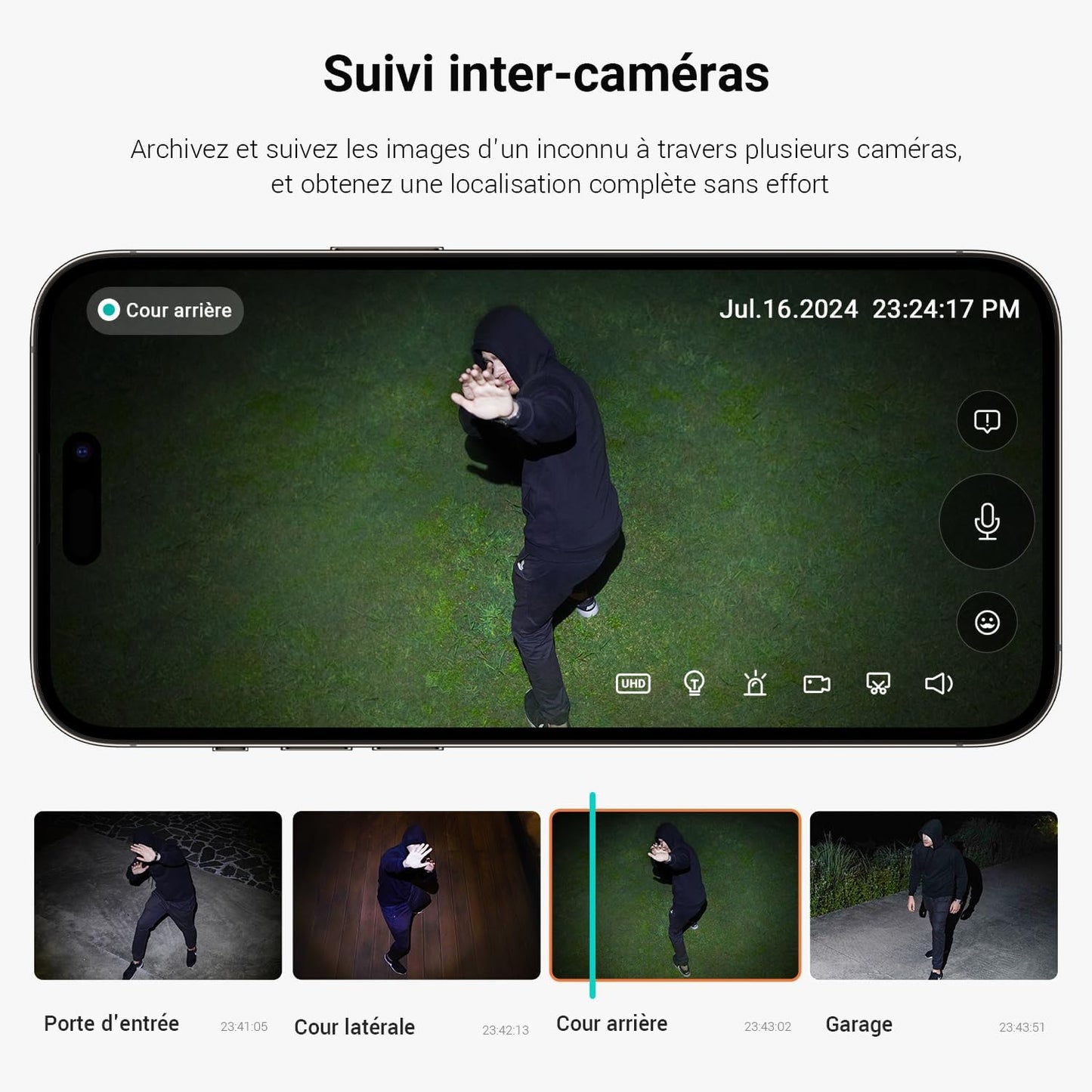 ANSQUE caméra surveillance WiFi 2K solaire, kit 4 caméras PTZ 360°, alarme couleur
