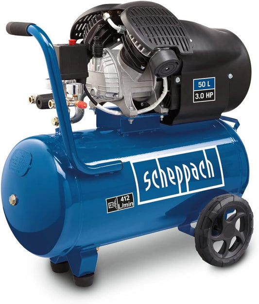 Scheppach compresseur HC52DC 2200W, cuve 50L, 8bar, bicylindre, 412L/min
